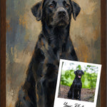 Colorfield style custom portrait of a black lab shown as a framed archival paper print