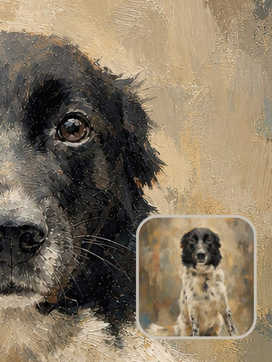Custom pet portrait framed print example in the Colorfield style