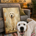 Framed Colorfield custom pet portrait in a walnut frame with acrylic front