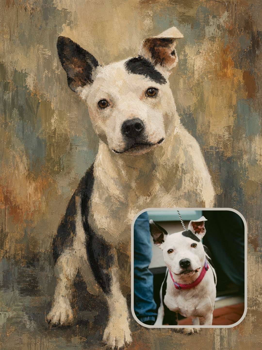 Colorfield style custom dog portrait of a pit bull created from a customer photo