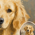Custom dog portrait from a customer photo of a golden retriever in the Colorfield painting style