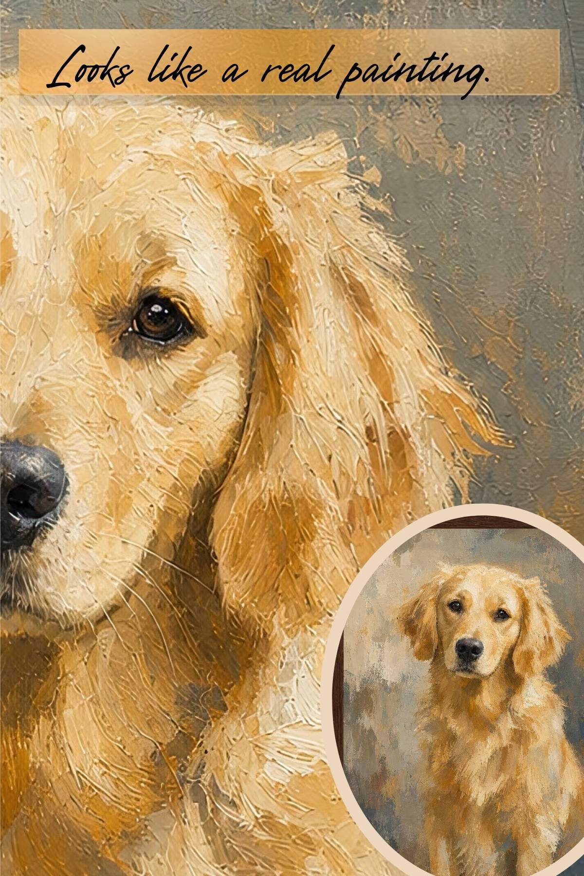 Custom dog portrait from a customer photo of a golden retriever in the Colorfield painting style