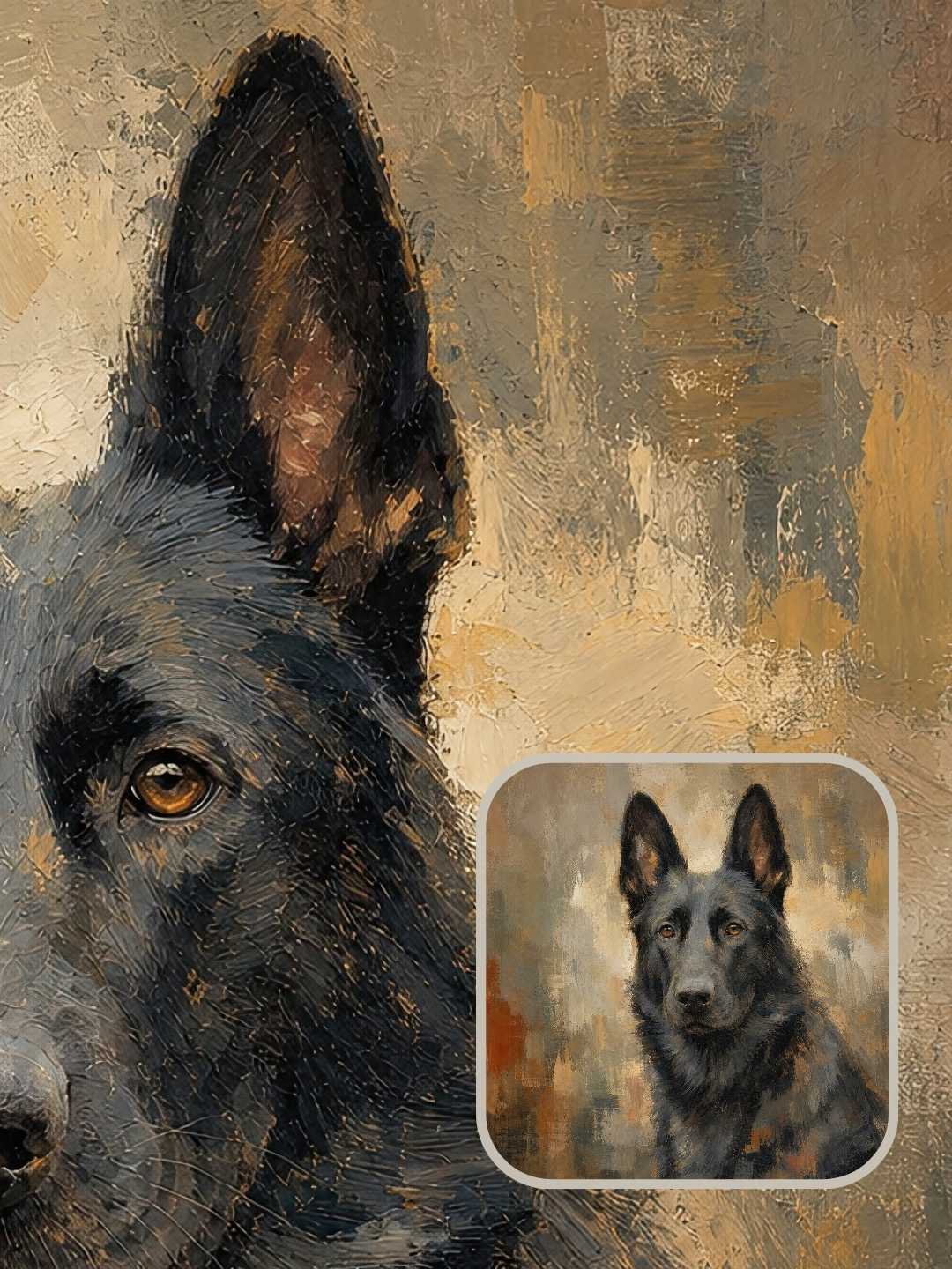 Custom dog portrait example with painterly Colorfield styling