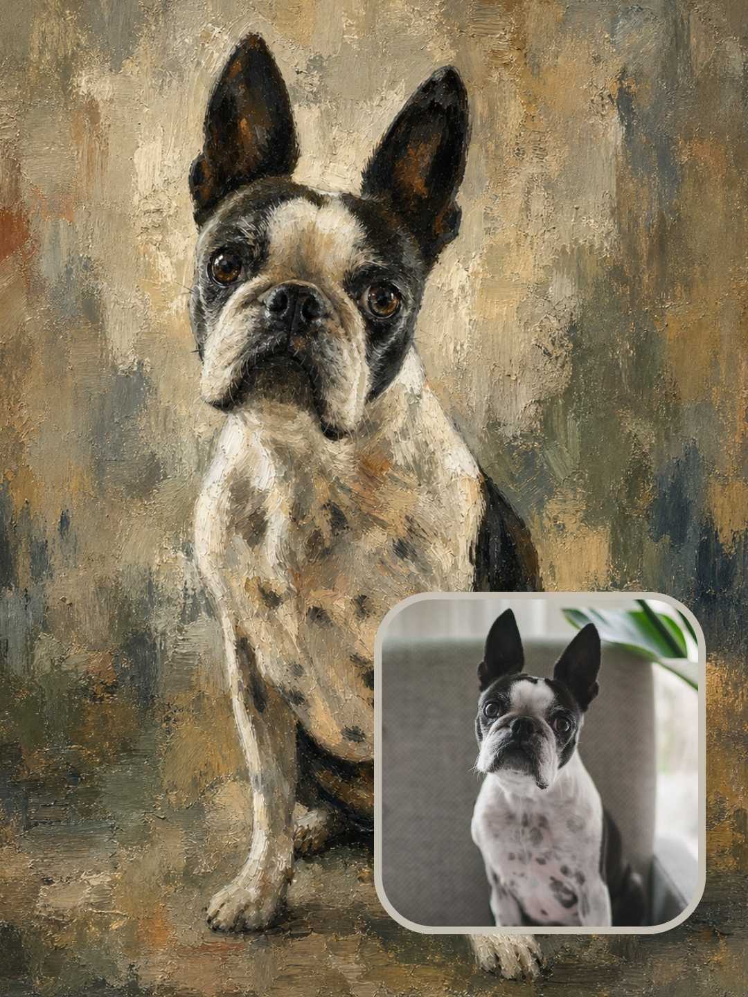 Colorfield custom pet portrait of a French Bulldog shown as a thoughtful gift for dog lovers