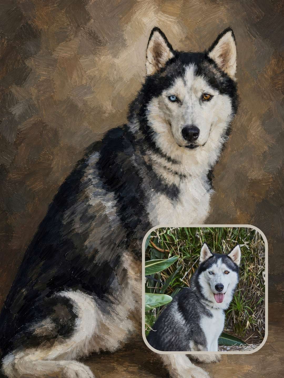 Nivara custom dog portrait shown as finished framed artwork