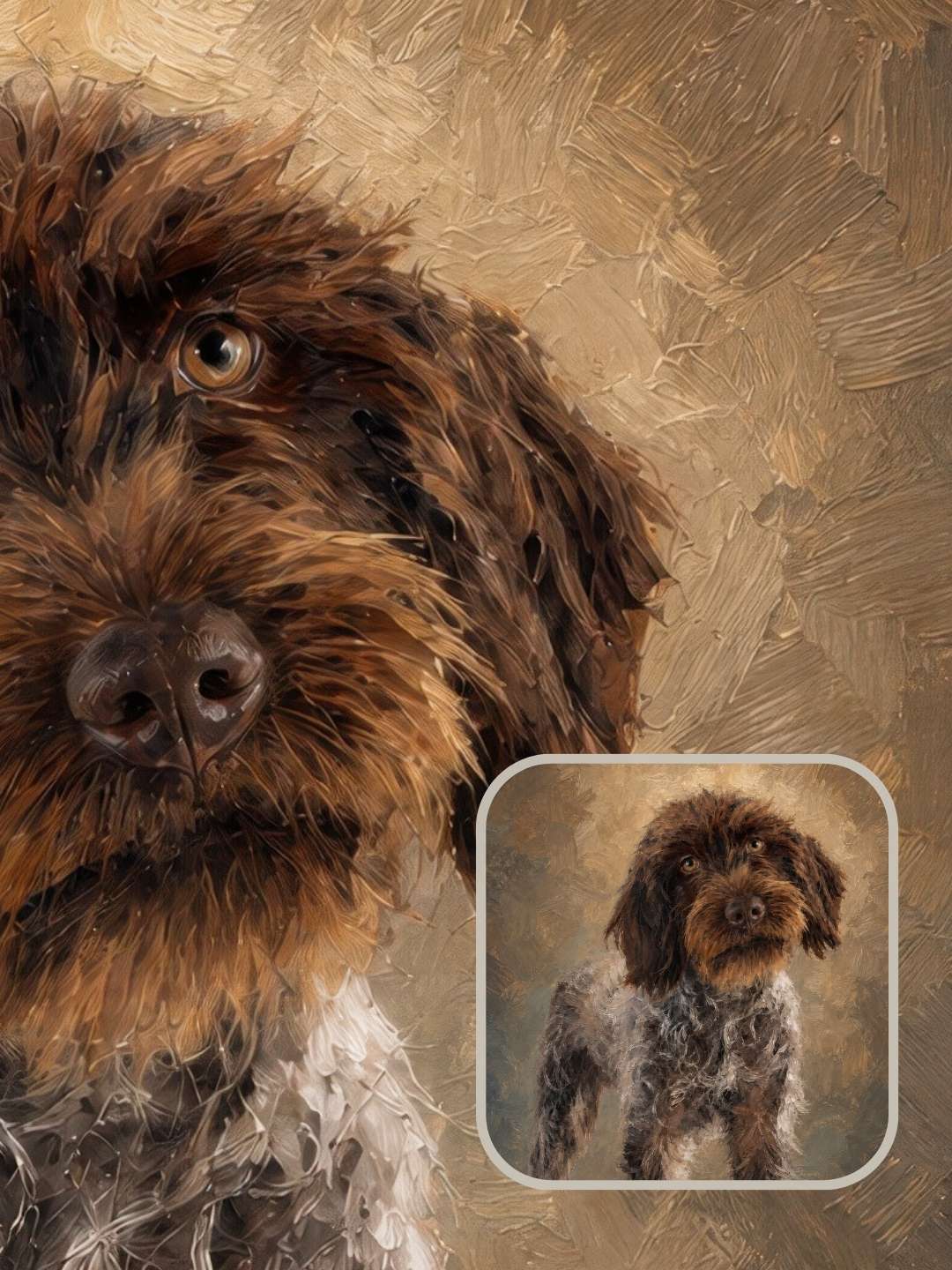 Custom dog portrait example with painterly Nivara styling