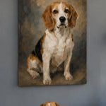 Framed Nivara custom pet portrait of a beagle on canvas