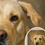 Custom dog portrait from a customer photo of a yellow lab in the Nivara painting style