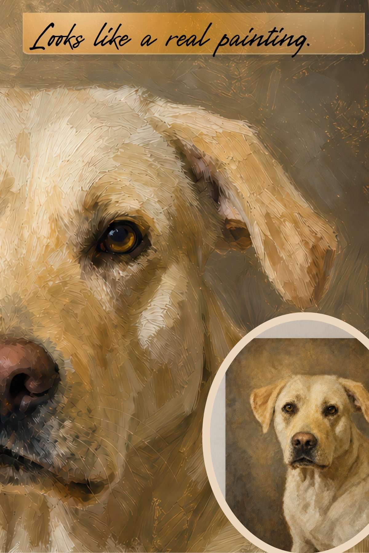 Custom dog portrait from a customer photo of a yellow lab in the Nivara painting style