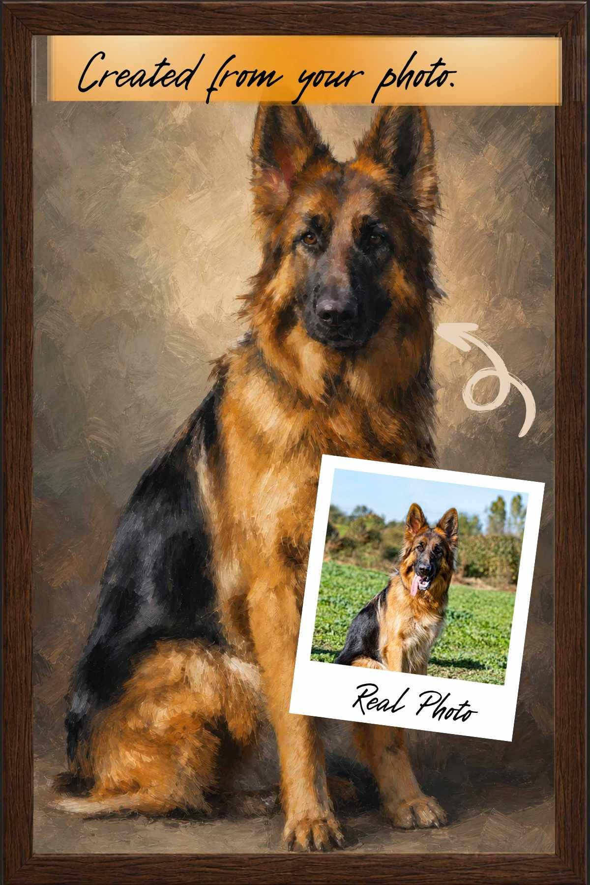 Nivara custom dog portrait of a German Shepherd shown as a personalized pet portrait gift