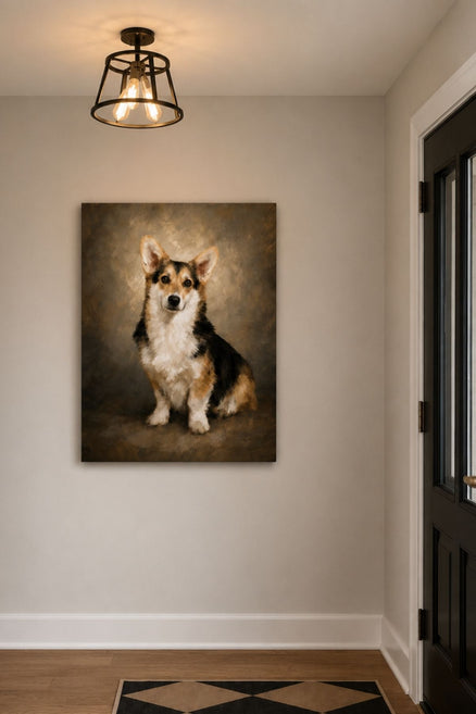 Nivara custom dog portrait of a Corgi reviewed by a real person before printing