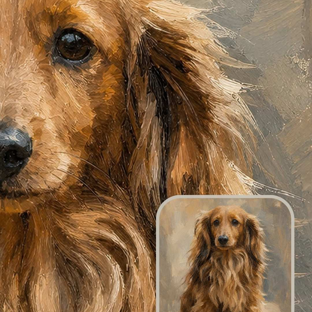 Sarmel custom dog portrait shown as finished framed artwork
