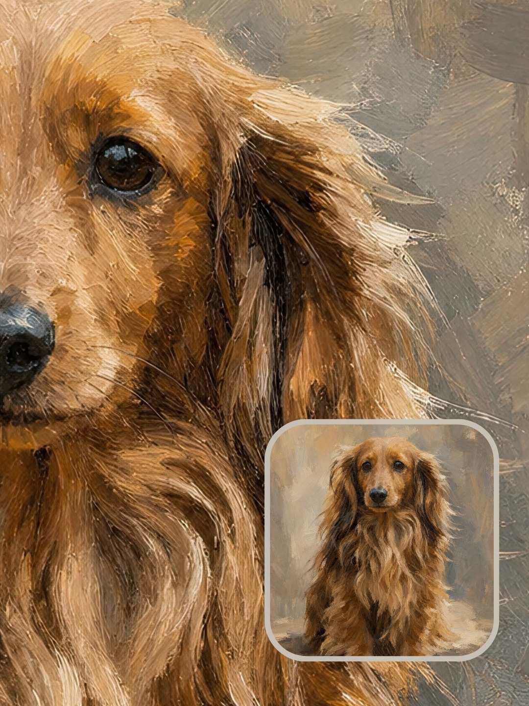 Sarmel custom dog portrait shown as finished framed artwork