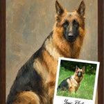 Sarmel style custom portrait of a German Shepherd shown as a framed archival paper print