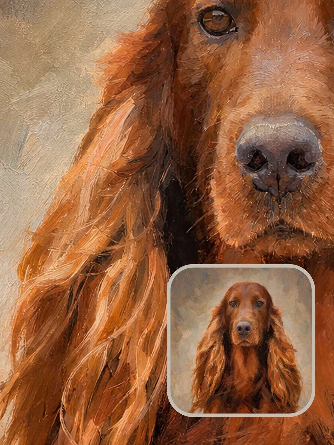 Sarmel dog portrait of an Irish setter created from a customer photo