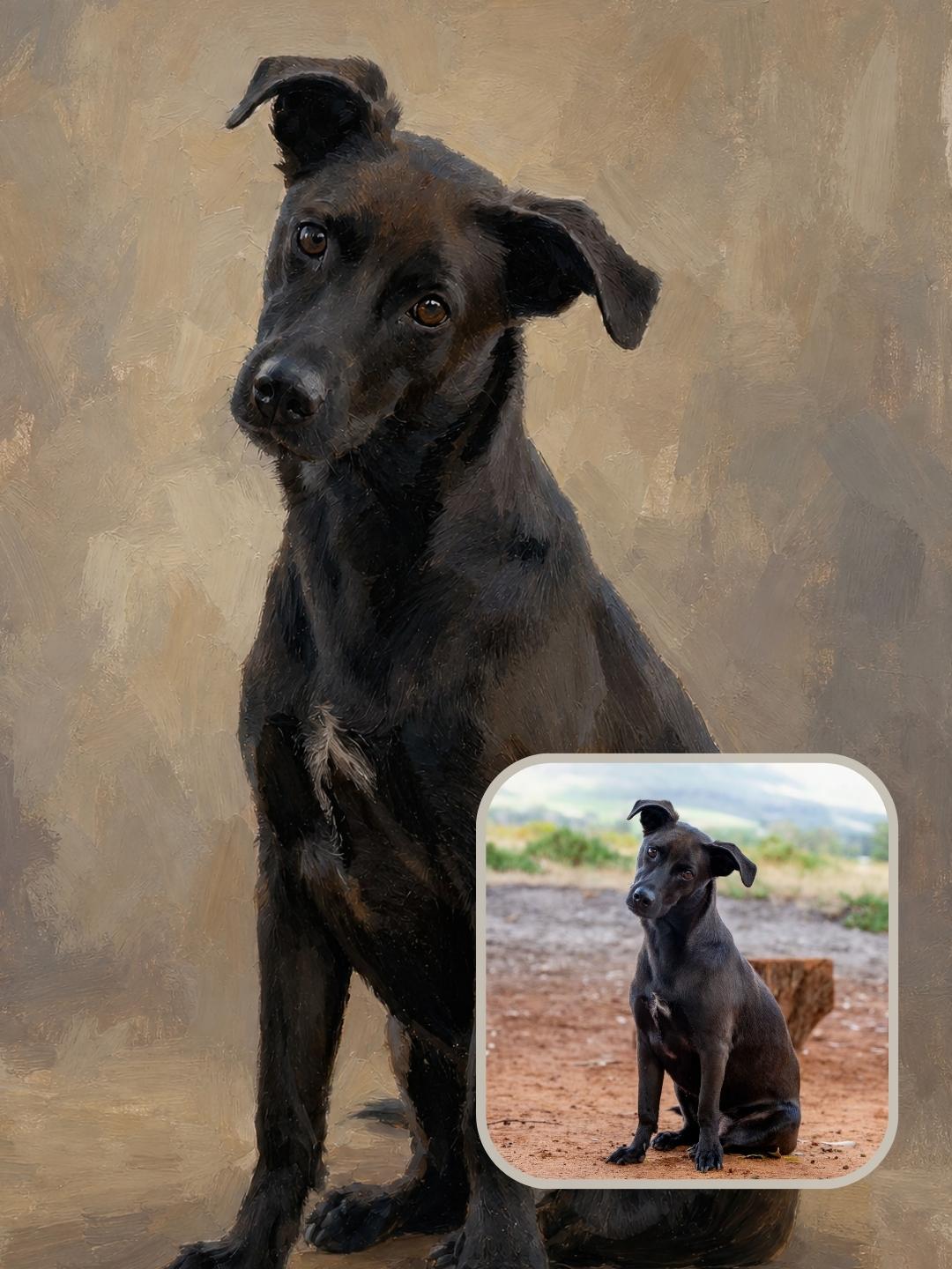 Finished custom dog portrait gallery example in the Sarmel style