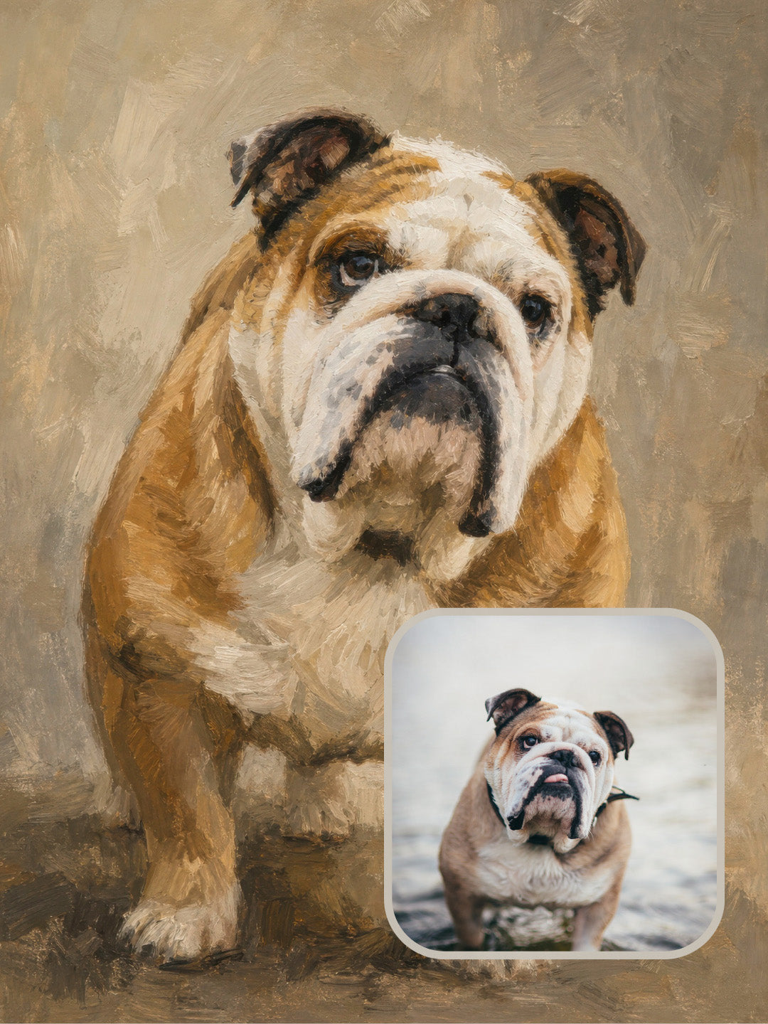 Custom Bulldog portrait example in the Sarmel painting style