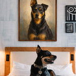 Framed Sarmel custom pet portrait in a walnut frame with acrylic front
