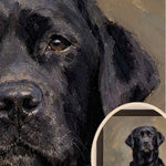 Custom portrait of a Black Lab from a customer photo in the Sarmel painting style