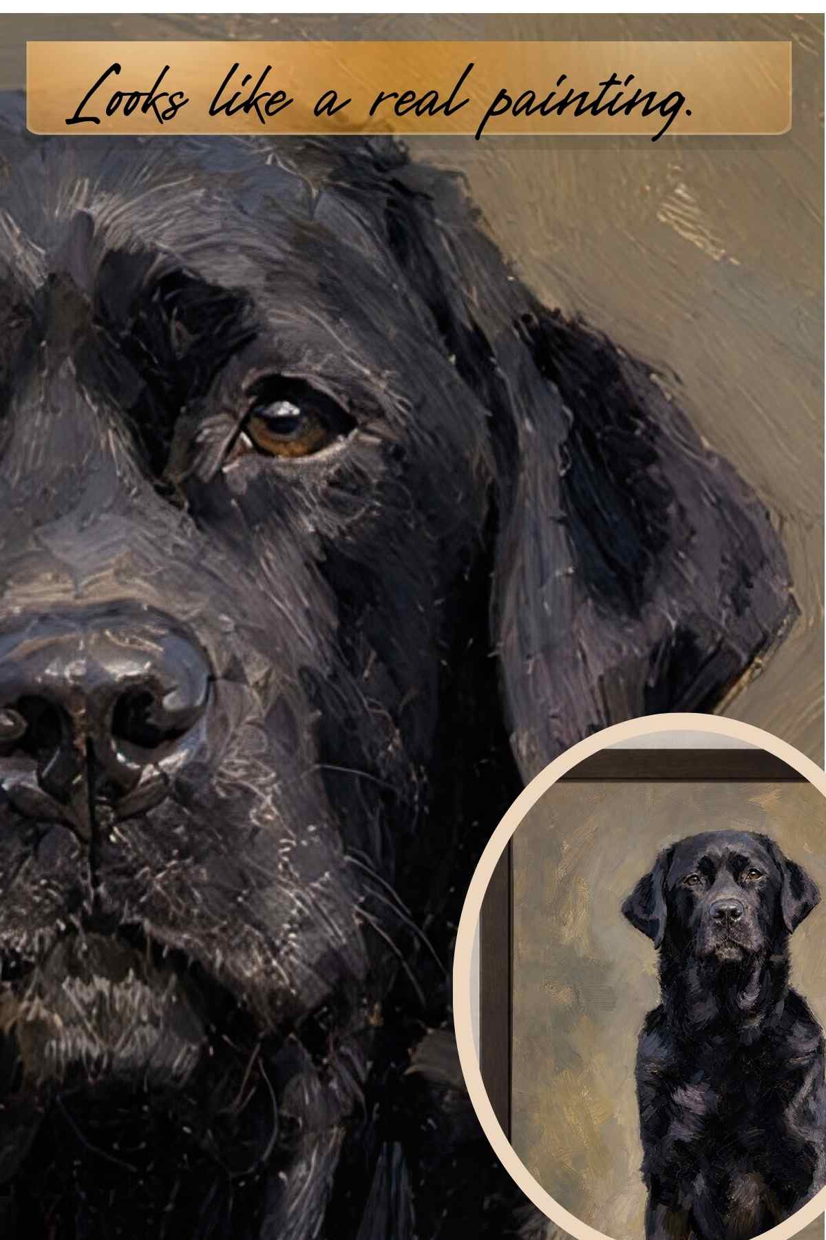 Custom portrait of a Black Lab from a customer photo in the Sarmel painting style