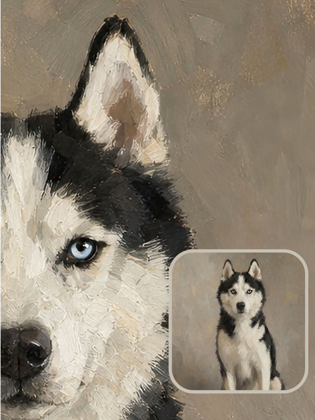 Custom dog portrait of Husky with painterly Sarmel styling
