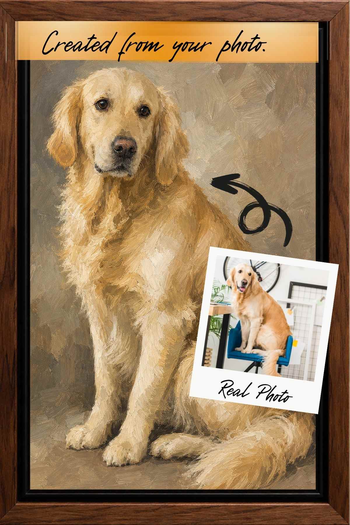 Sarmel custom dog portrait of a Golden Retriever shown as a personalized pet portrait gift
