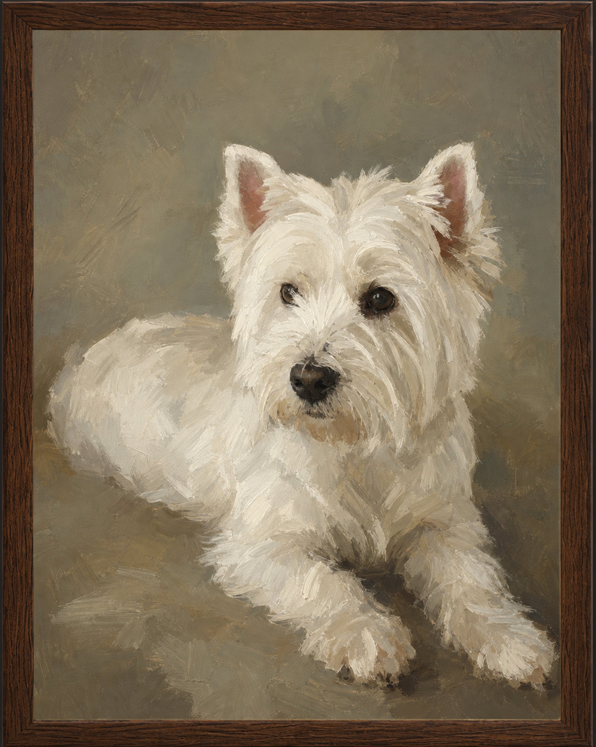 Finished Sarmel custom pet portrait shown beside the original customer photo