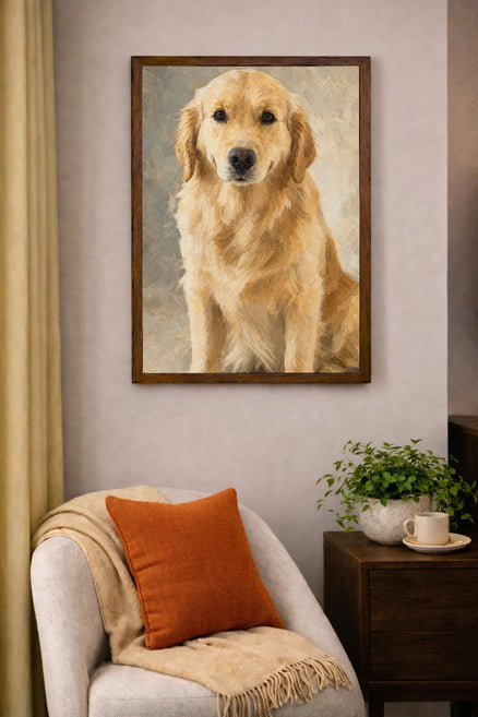 Sarmel custom golden retriever dog portrait reviewed by a real person before printing