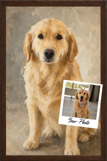 Sarmel custom dog portrait showing the golden retriever features and expression preserved from the photo