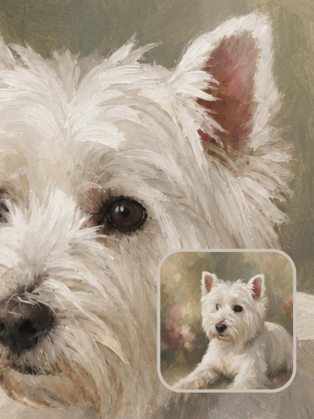 Finished custom dog portrait gallery example in the Verdelle style