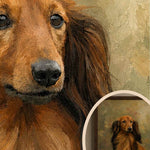 Custom dog portrait from a customer photo of a dachshund in the Verdelle painting style