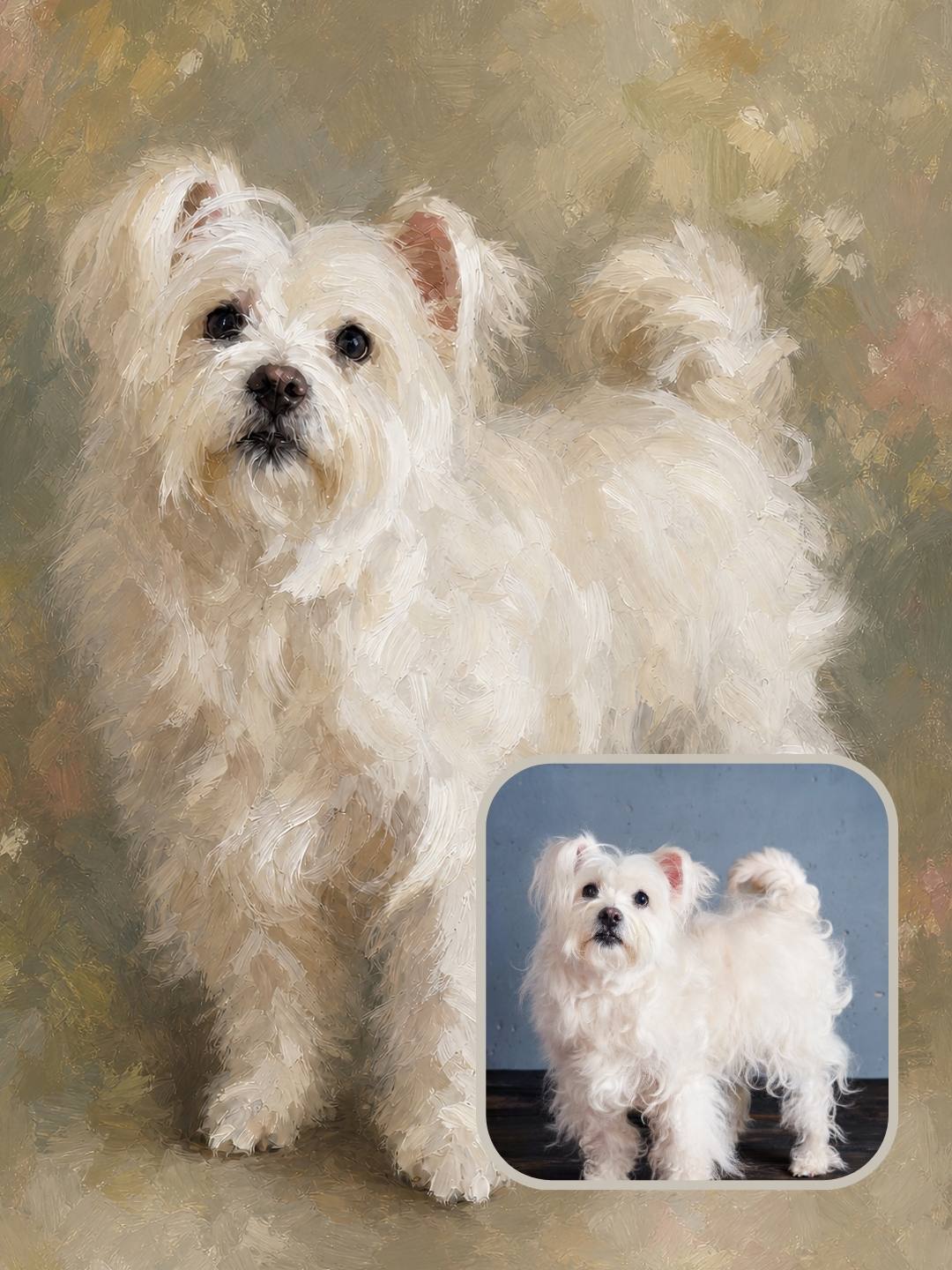 Custom dog portrait example with painterly Verdelle styling