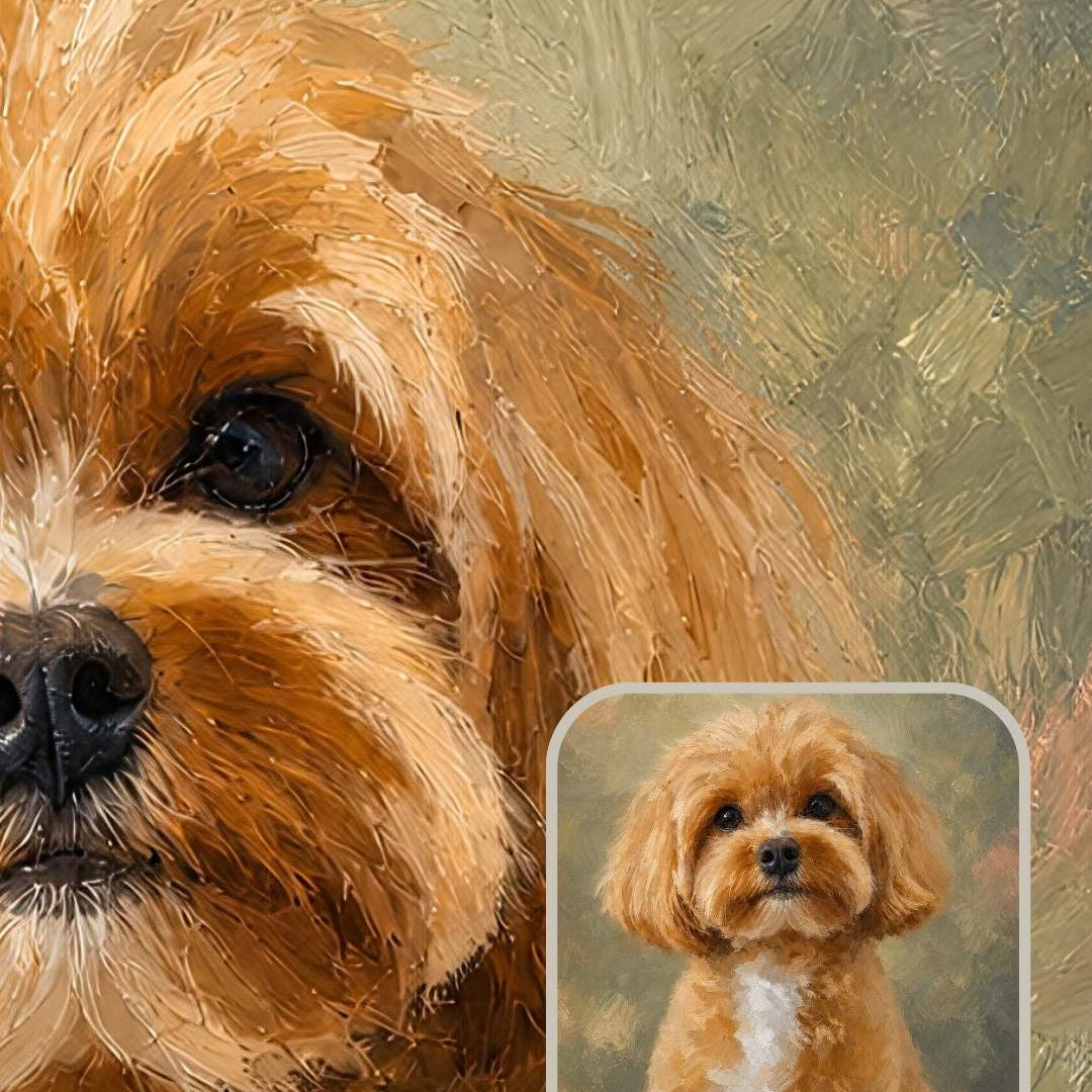Finished Verdelle custom dog portrait shown as a personalized pet portrait gift