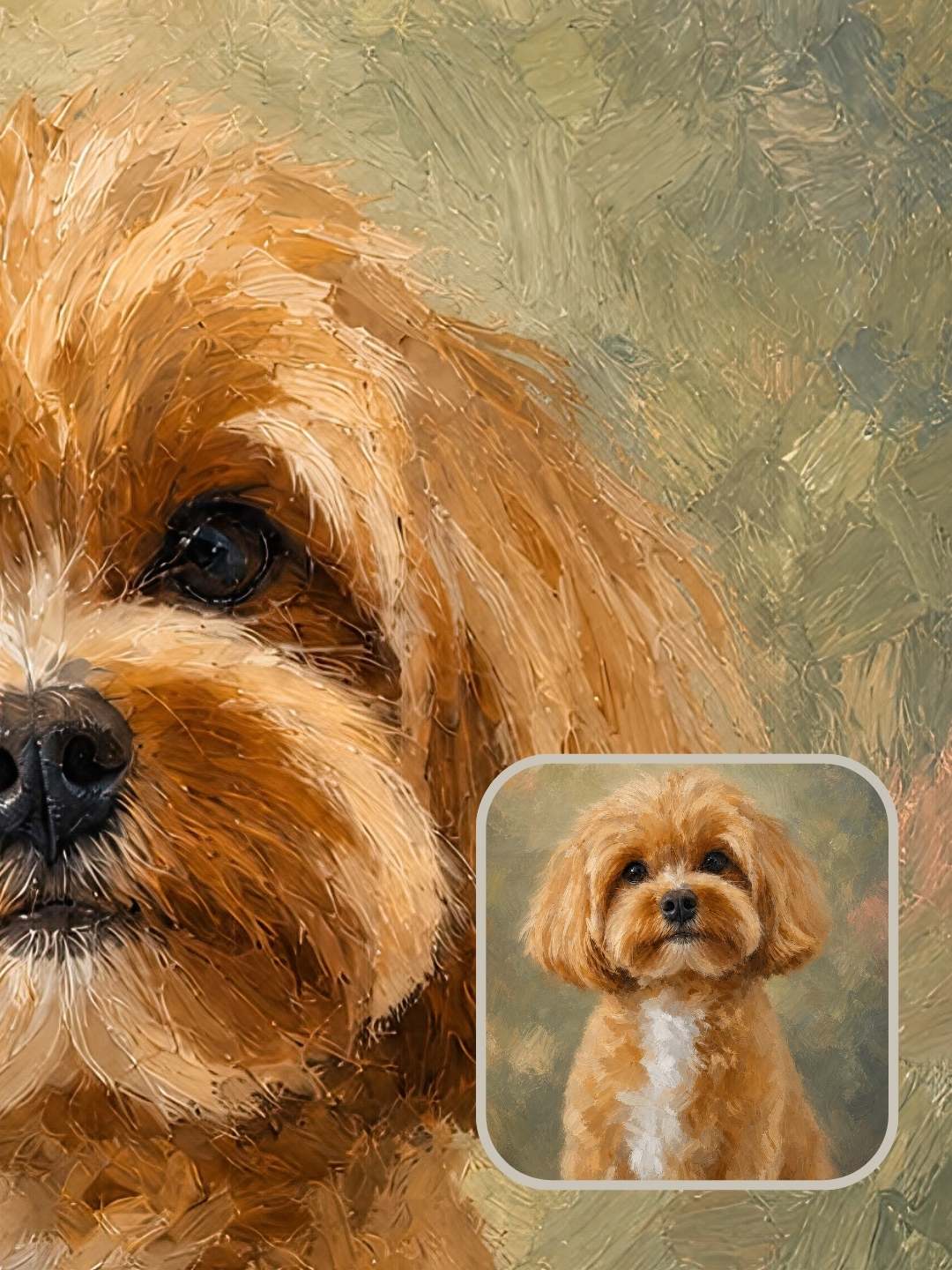 Finished Verdelle custom dog portrait shown as a personalized pet portrait gift