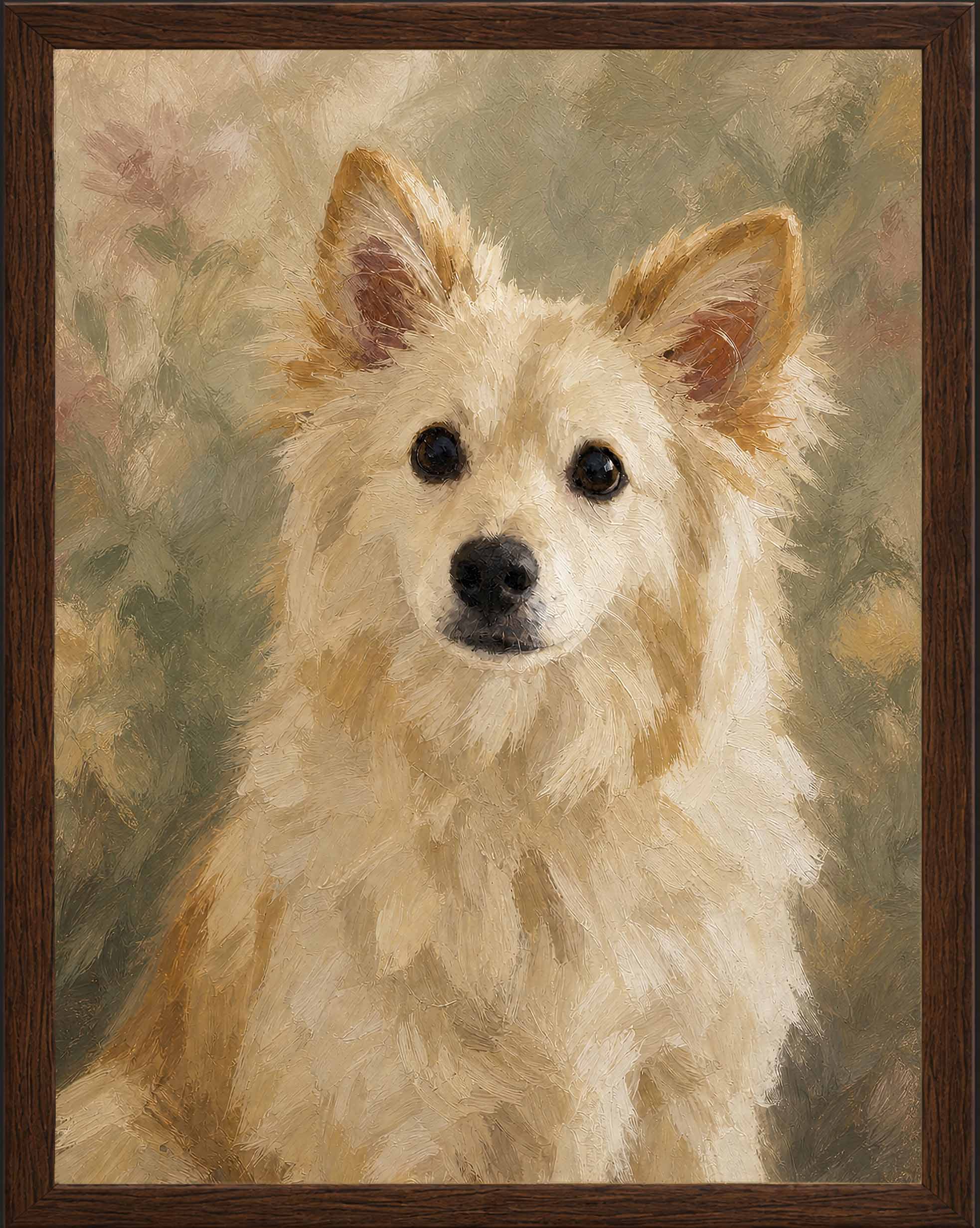 Finished Verdelle custom dog portrait shown as a personalized pet portrait gift