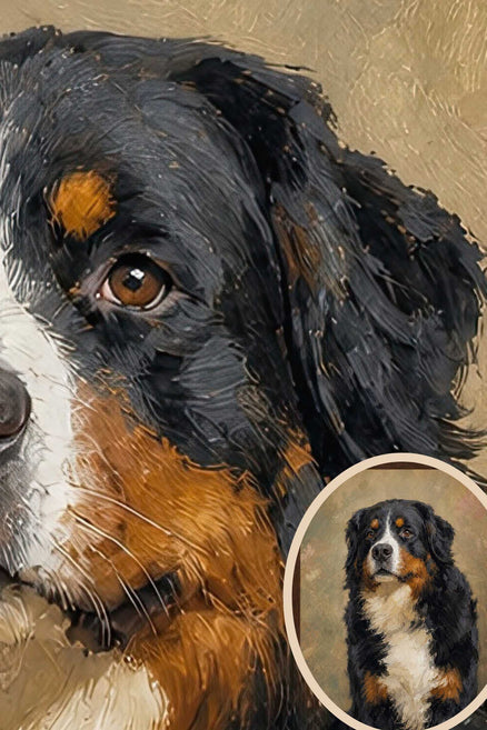 Close up of painterly brushstrokes in a Verdelle custom dog portrait